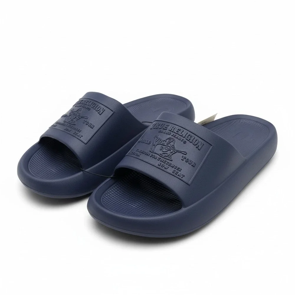 True Religion Mens Slides Navy Blue Buddha World Tour Sandals TR-WAYNE-S Size 9M